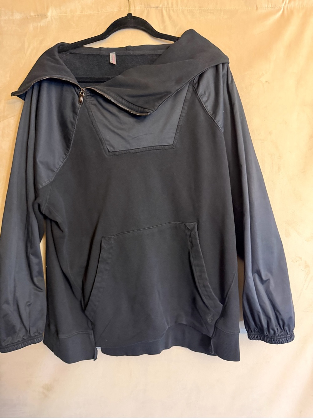 Free People Black Pullover Bomber with Mixed-Fabric Panels